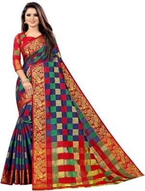 Buy Mahadev Enterprise Heavy Banarasi Silk Multicolor Saree With Running Blouse Piece (code-dc201 Multicolor) online