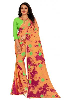 Buy Mahadev Enterprise Chiffon Peach Saree With Blouse Piece (dc211 Peach) online