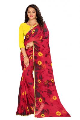 Buy Mahadev Enterprise Chiffon Red Saree With Blouse Piece (dc211 Red online