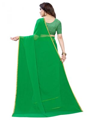 Buy Mahadev Enterprise Nazneen Chiffon Green Saree With Brocade Blouse Piece ( Code-dc215 Green) online