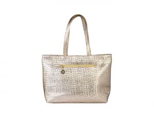 Buy Rysha Gold Pu Self Design Tote Bag For Womens online