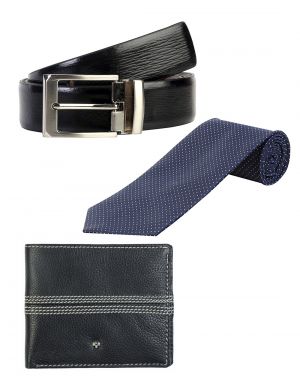 Buy Jl Collections 6 Card Slots Navy Blue Men's Leather Wallet With Tie & Belt (pack Of 3) online