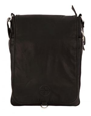 Buy Jl Collections Unisex Leather Black Shoulder Expandable Big Sling Bag With Flap Closure online