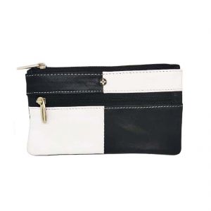Buy JL Collections Black and White Genuine Leather Rectangle Shape Coin and Key Pouch online