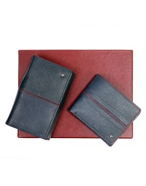 Buy Jl Collections Blue & Red Men's & Women's Leather Wallet Gift Sets (pack Of 2) online