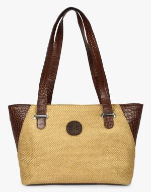 Buy JL Collections Women's Leather & Jute Beige and Brown Shoulder Bag online