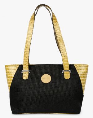 Buy JL Collections Women's Leather & Jute Black and Beige Shoulder Bag online