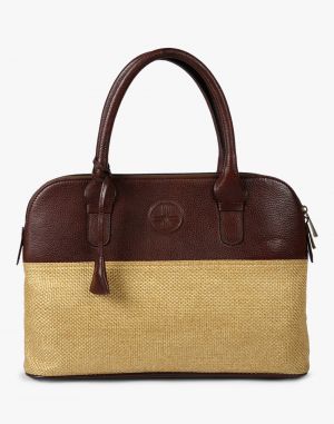 Buy JL Collections Women's Leather & Jute Beige and Brown Shoulder Bag online