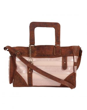 Buy Jl Collections Women's Leather Brown & Peach Shoulder Bag online