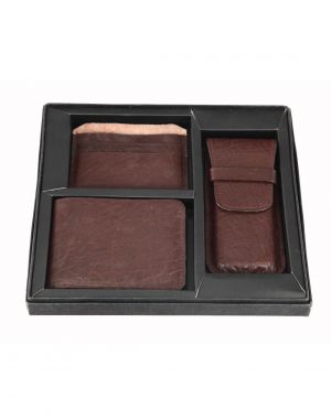 Buy Jl Collections 8 Card Slots Brown Men's Leather Wallet With Card Holder And Pen Pouch Gift Sets (pack Of 3) online
