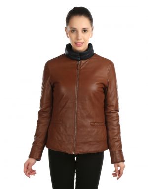 Buy Jl Collections Full Sleeve Solid Brown And Black Womens Reversible Jacket online