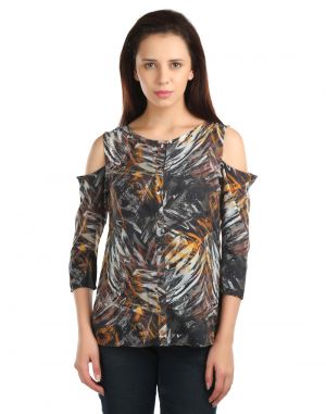 Buy Opus Poly Crepe 3/4 Sleeve Printed Multicolor Women'S Shirt online