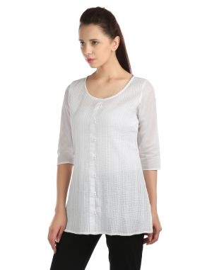 Buy Opus 100% Cotton 3/4 Sleeve Self Design White Women's Kurti (code - Sh_k_009_wh) online