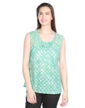 Buy Opus Sea Green Cotton Party Embellished Fusion Wear Women'S Top online