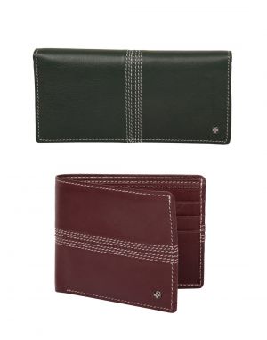 Buy Jl Collections Green & Burgundy Men's & Women's Leather Wallet Gift Sets (pack Of 2) online