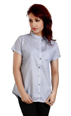Ladybond Light Blue Cotton Short Sleeve Shirt For Women IDS-2240