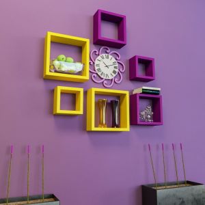 Buy Woodworld Mdf Wall Shelves Nesting Square Shape Set Of 6 Wall Racks Shelves Yellow,purple online