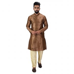 Buy Angrakha Cotton Silk Regular Fit Self Design Kurta Pajama Set online