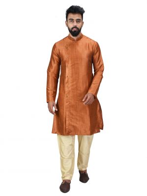 Buy Angrakha Cotton Silk Regular Fit Self Design Kurta Pajama Set ( Code - Bckuset015) online