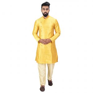 Buy Angrakha Cotton Silk Regular Fit Self Design Kurta Pajama Set ( Code - Bckuset022) online