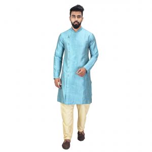 Buy Angrakha Cotton Silk Regular Fit Self Design Kurta Pajama Set ( Code - Bckuset023) online