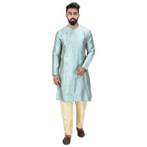 Buy Angrakha Cotton Silk Regular Fit Self Design Kurta Pajama Set ( Code - Bckuset031) online