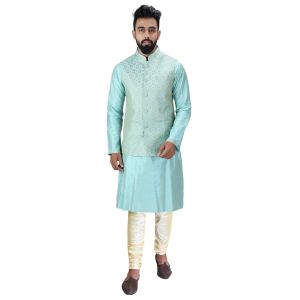Buy Men Kurta, Ethnic Jacket And Pyjama Set Cotton Silk ( Code - Ethset024) online