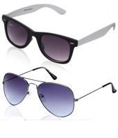 Buy Set Of 2 Sunglasses-cool Blue Silver Aviators And Black/white Wayfarers online