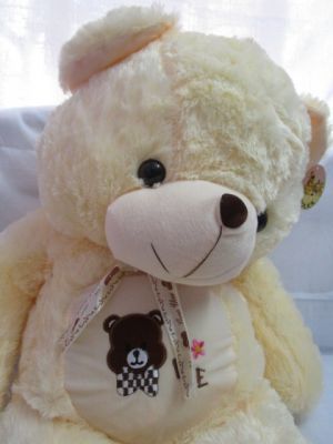 Buy Teddy Bear Soft Toy 2.5 Feet With Ribbon Cream Color L23 W28 H75 Cms online