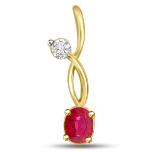 Surat Diamond 0.20TCW Radiant Diamond And Ruby Pendant In Yellow Gold P1101