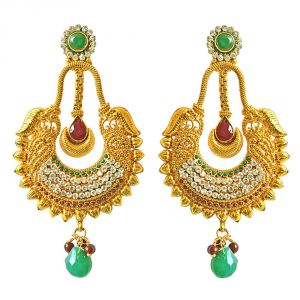 Buy Surat Diamond Traditional Red & Green Coloured Stone & Gold Plated Copper Dangling Earrings online