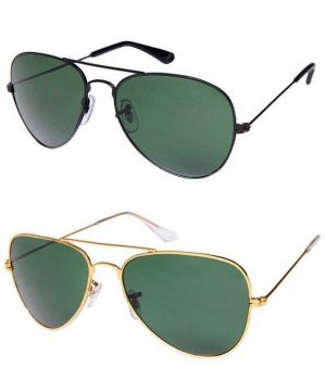 Buy Set Of 2 Uv Protected Sunglasses - Black Aviators And Golden Aviators online