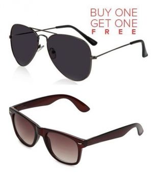 Buy Buy 1 Black Aviator Sunglasses And Get 1 Brown Wayfarer Sunglasses Free online