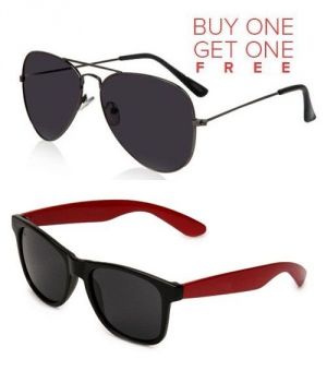 Buy Buy 1 Black Aviator Sunglasses And Get 1 Red Wayfarer Sunglasses Free online