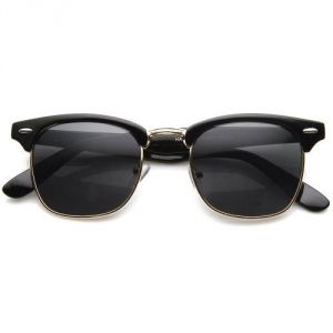 Buy Vintage Hollywood Half Frame Classic Wayfarer Style Sunglasses Black Gold Frame W/ Black Lens online