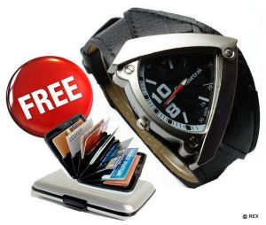 Buy Biker Leather Watch Free Aluminium Credit Card Wallet online