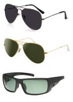 Buy Amazing 3 Sunglass Combo - Black And Golden Aviators, Sports Sunglasses online