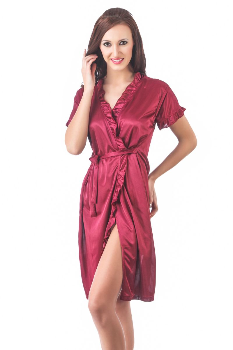 Buy Fasense Women Stylish Satin Nightwear Sleepwear Wrap Gown Dp083 A online