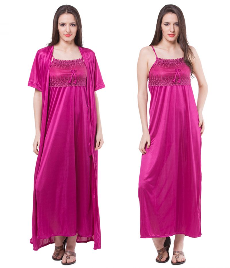 Buy Fasense Women Satin Nightwear Sleepwear 2 PC Set Nighty & Wrap Gown Dp111 D online