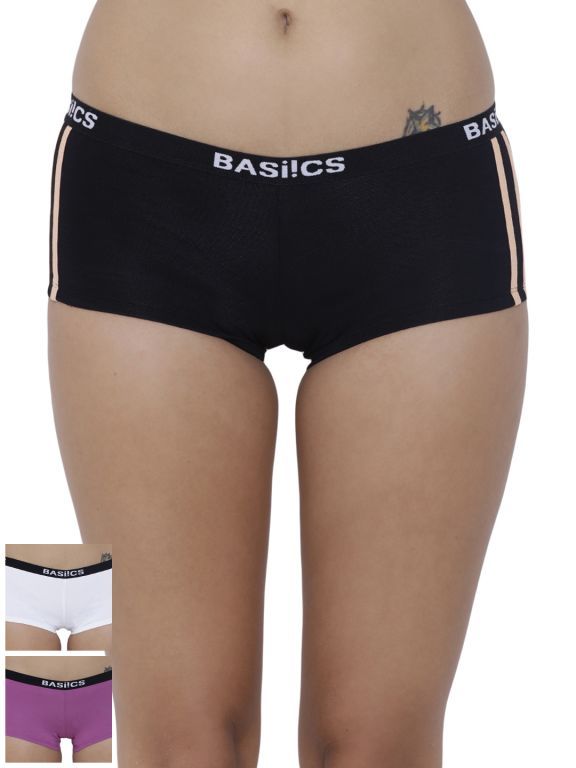Buy Basiics By La Intimo Women's Alegria Joy Boyshort Panty (Combo Pack of 3 ) online