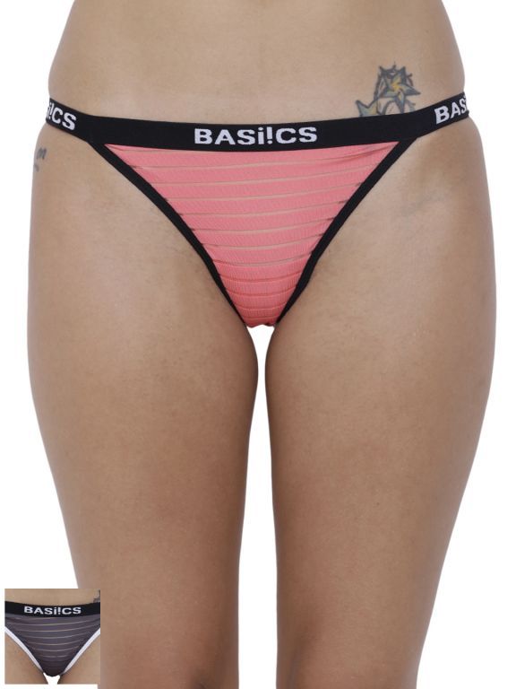 Buy Basiics By La Intimo Women's Caliente Hot Thong Panty (Combo Pack of 2 ) online