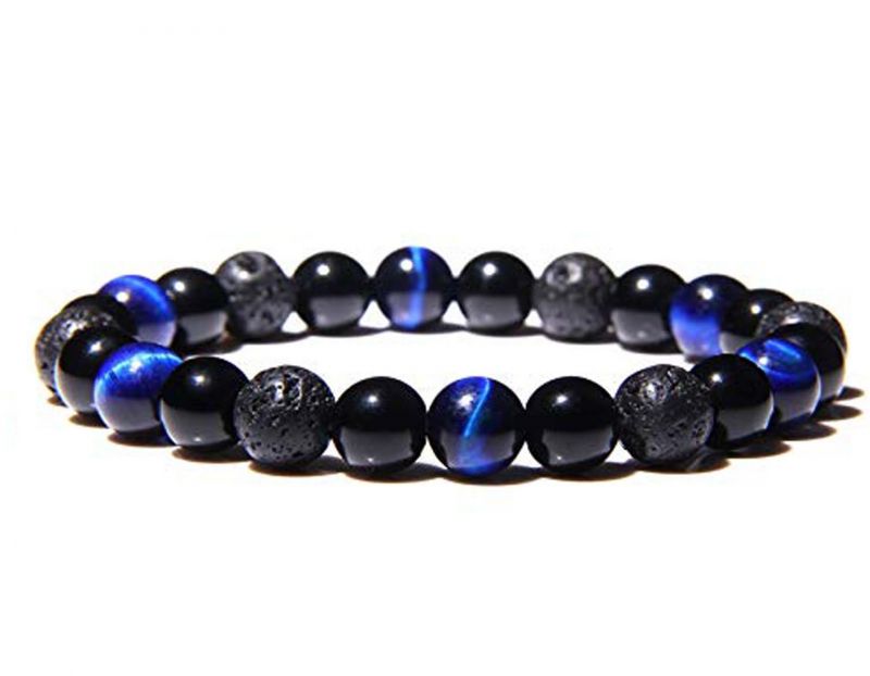 Buy Black Onyx Blue Tiger Eye And Lava Volcanic Beads Crystal Stretch Bracelet 8 MM - ( Code - Blutigerblkbr8 ) online
