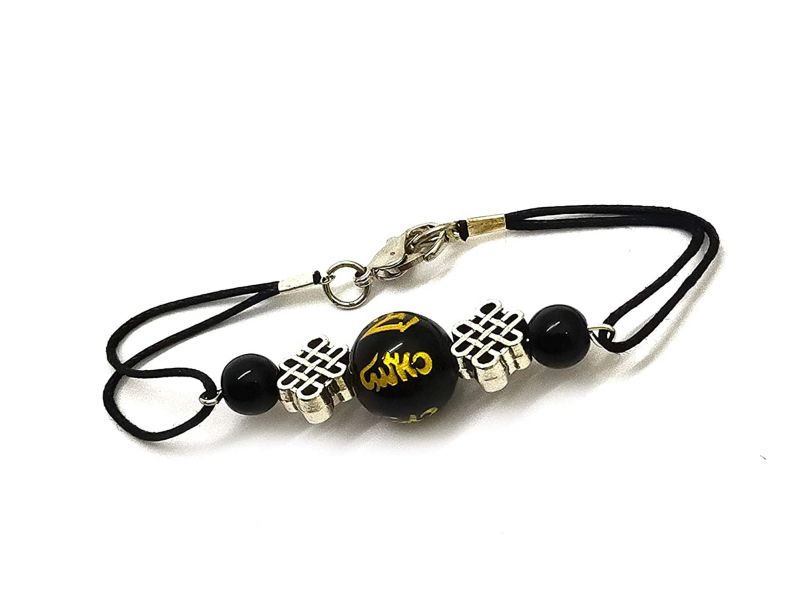Buy Black Onyx Om Mani Padme Hum Engraved Mystic Knot Bracelet For Reiki Healing - ( Code - Blkmaniknotbr ) online