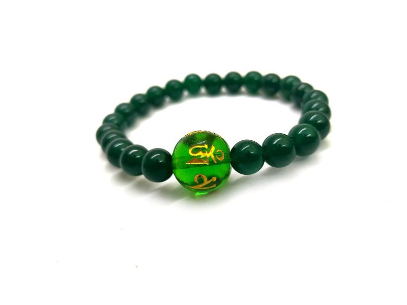 Buy Green Jade Om Mani Padme Hum Engraved Stretch Bracelet - ( Code - Grnjdmanibr8 ) online