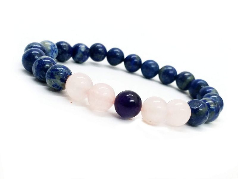 Buy Lapis Lazuli Rose Quartz And Amethyst 8 MM Stretch Bracelet For Men And Women online