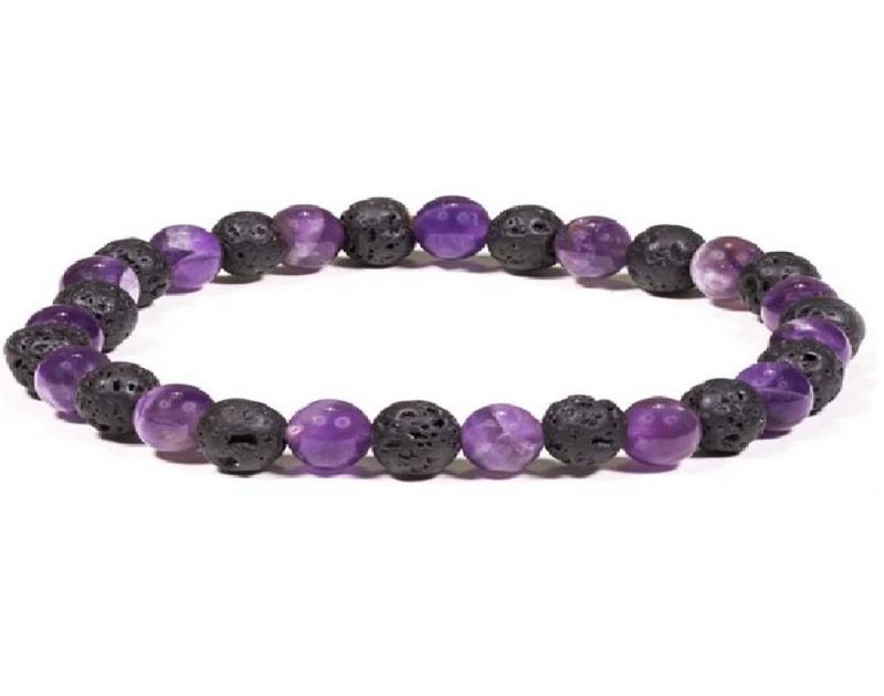 Buy Lava Volcanic Beads & Amethyst Crystal Stretch Bracelet - ( Code - Amelavabr ) online