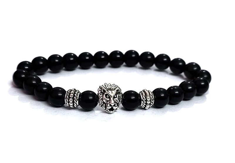 Buy Lion Head Protection Charm Black Onyx Crystal Bracelet For Men And Women online