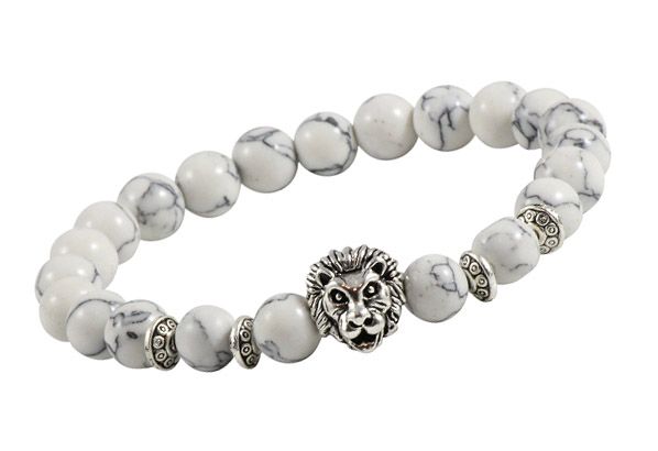 Buy Natural Crystal Howlite Lion Leo Sign Simha Rashi Charm Bracelet For Men And Women online