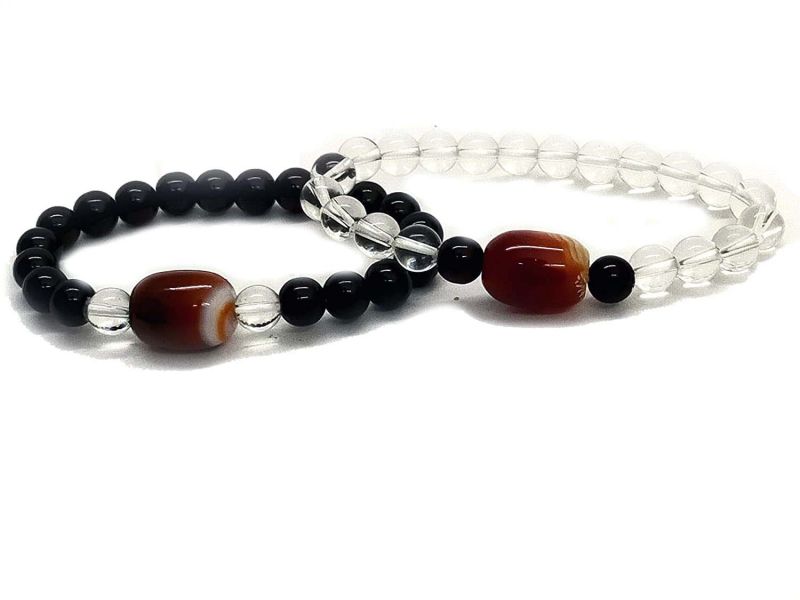 Buy Pair Of Red Sulemani Tumbled Hakik And Black Onyx Clear Quartz Bracelets (code Blkclrrdsulemani2br ) online