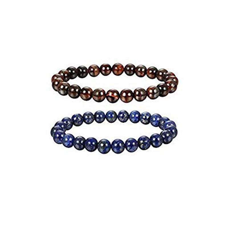 Buy Pair Of Red Tiger Eye Stone And Lapis Lazuli 8 MM Stretch Bracelets - ( Code - Redtgrlapbr ) online